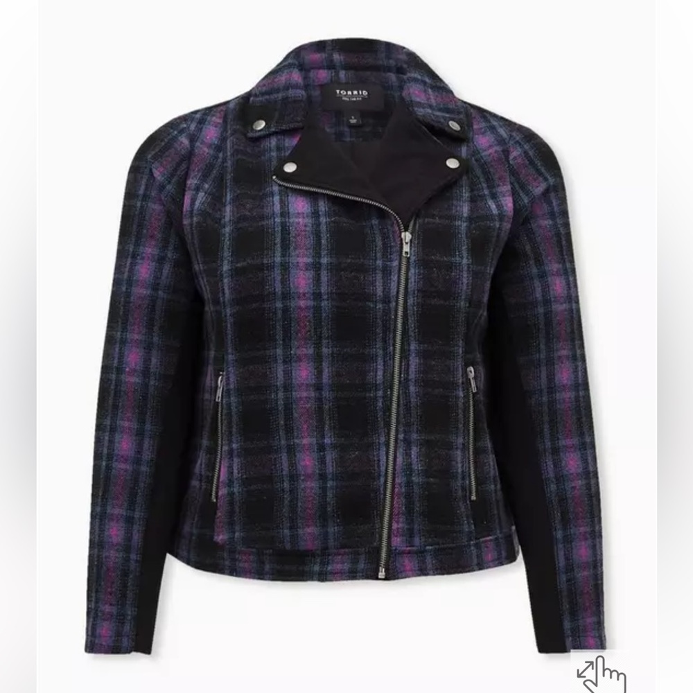 Torrid Checkered Moto Jacket in Black and Purple - Picture 1 of 3